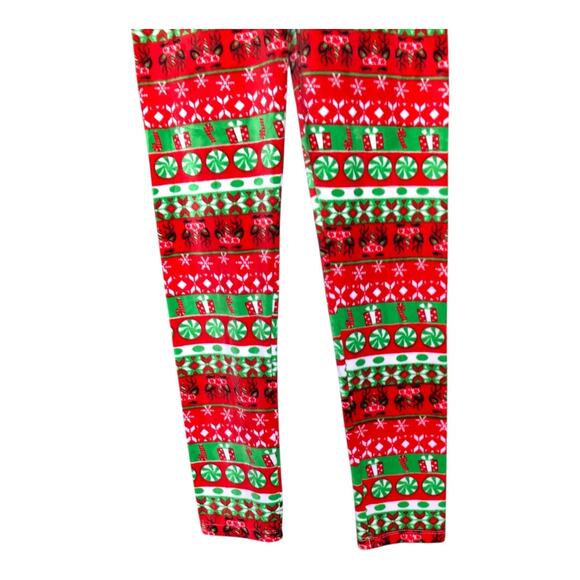 100% Poof Christmas Leggings Red Stretch Cotton Fair Isle Print Womens Small NWT - Picture 7 of 12